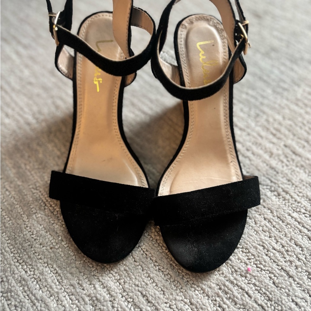 Lulu's Black Suede Heeled Sandals